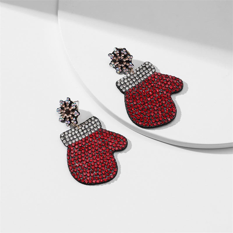 Wholesale Santa Christmas Tree Fabric Diamond Earrings